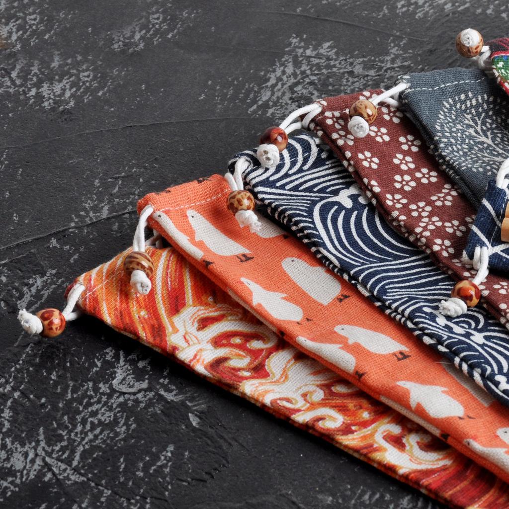 1pc Eco Friendly Canvas Drawstring Pouch Japanese Style for Chopsticks Spoon Straw Home Kitchen Travel Organizer