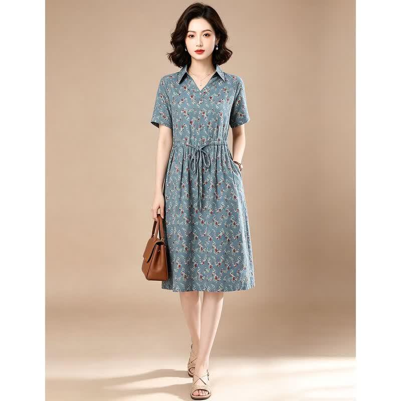 EST+II Women s Floral Print Lapel Midi Dress 2XL