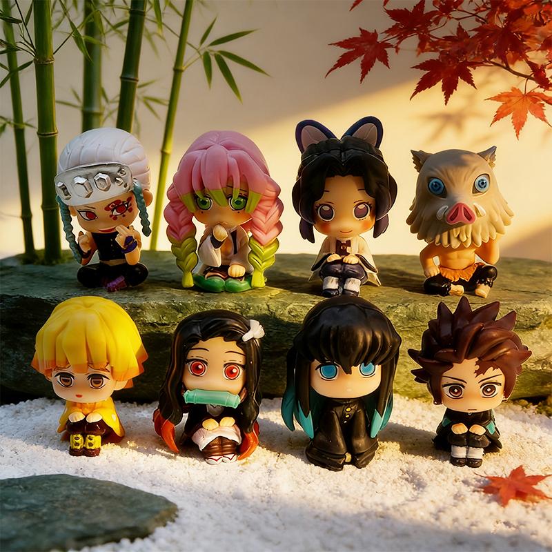 10 Style/Set Q Version Demon Slayer Sitting Ghost Doll Tanjiro Nidouzi Inosuke Zenizu Figure Action Figure Movie Model Toys Doll