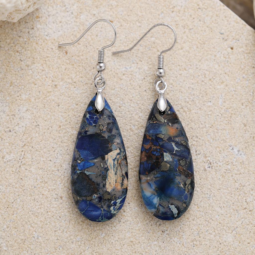 Luxury High Quality Natural Emperor Stone Water Drop Earrings Earrings European and American Popular Retro Jewelry