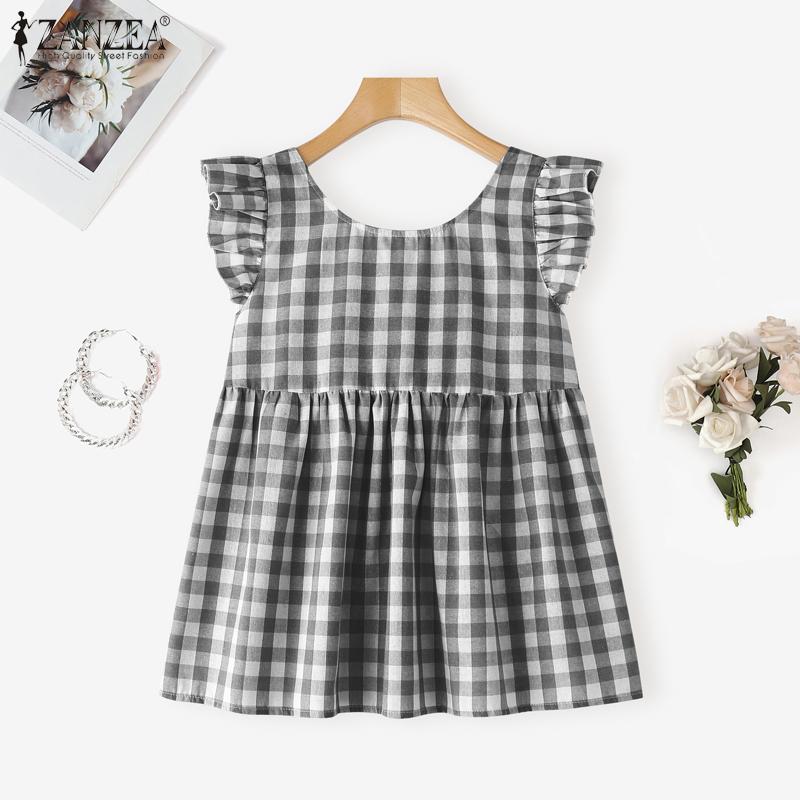 ZANZEA Women Casual Round Neck Sleeveless Summer Grid Print Tank Tops