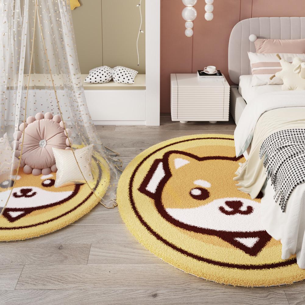 Runder Cartoon-Teppich im nordischen Stil für Wohnzimmer, Arbeitszimmer oder Schlafzimmer – Kinder-Couchtischmatte und Nachttischvorleger