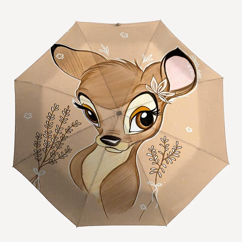 Deer, Illustration Themed Automatic Opening and Closing Umbrella, Brightly Colored 8-rib Portable Umbrella, Suitable for Men and Women, A Perfect Gift
