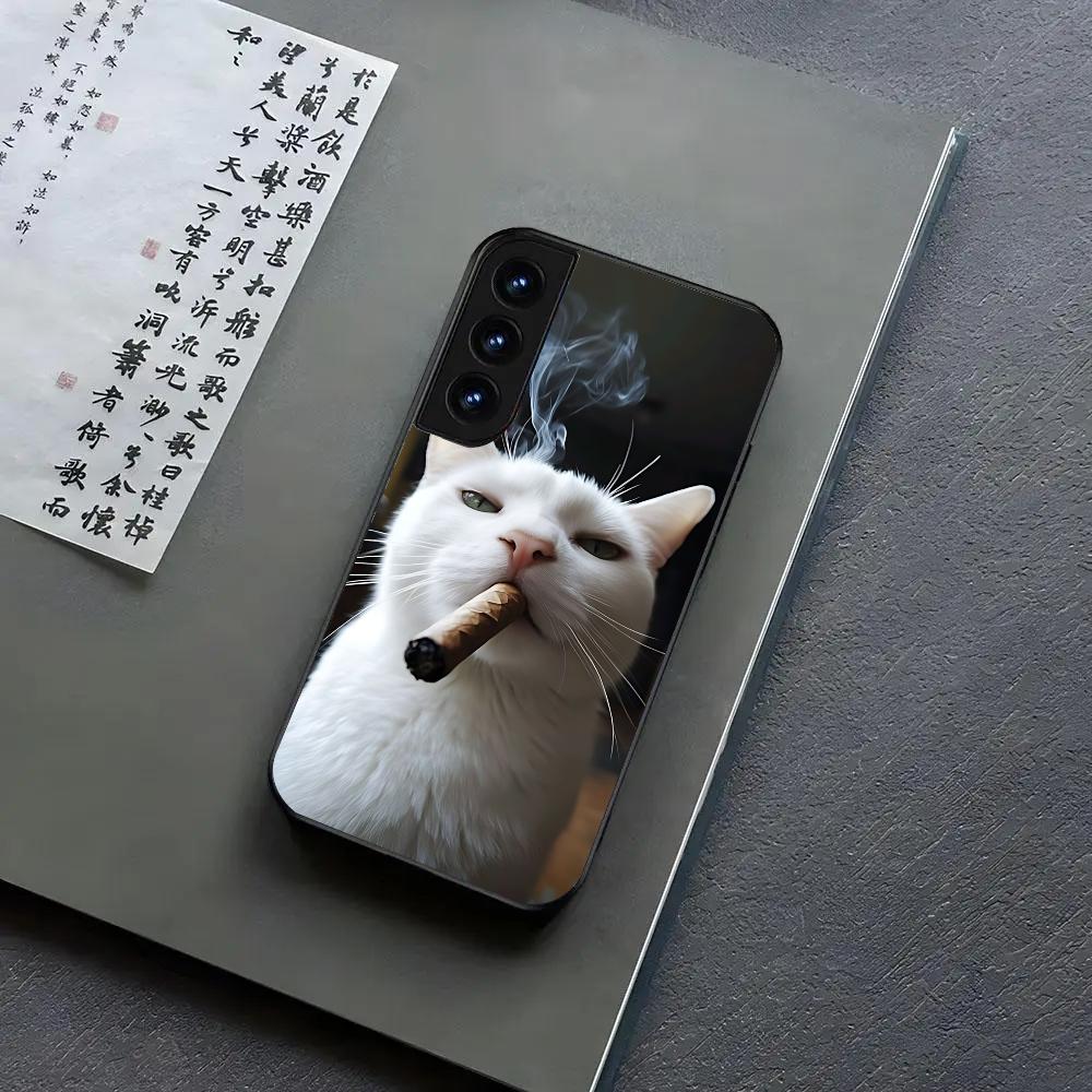 Pet Cat Funny Memes Phone Case For Samsung S24, S25 22,30,Note20,Ultra,Lite,Ultra5G,Plus,FE Black Cover S24