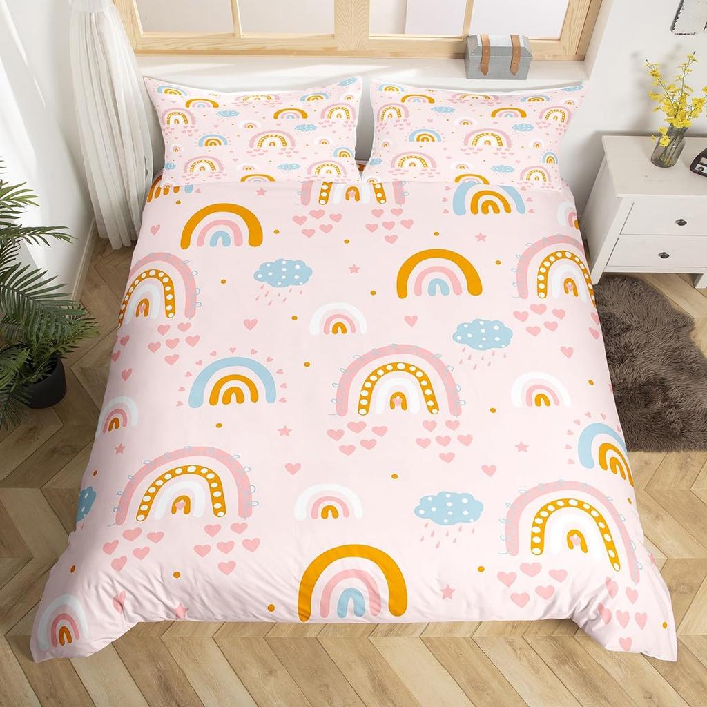 Rainbow Love Heart Duvet Cover For Kids Boys Girls Queen Size Lightweight Quilt Covers Colorful Love Hearts Bedding Set No Quilt