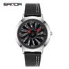 Sanda Cool Wheel Men's Skeleton Dial Leather Strap Waterproof Quartz Watch