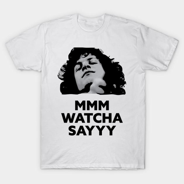 

Men Black Print T-shirt Mmm Watcha Say No-Cut Transfer Paper Print Cotton Tshirt S білий
