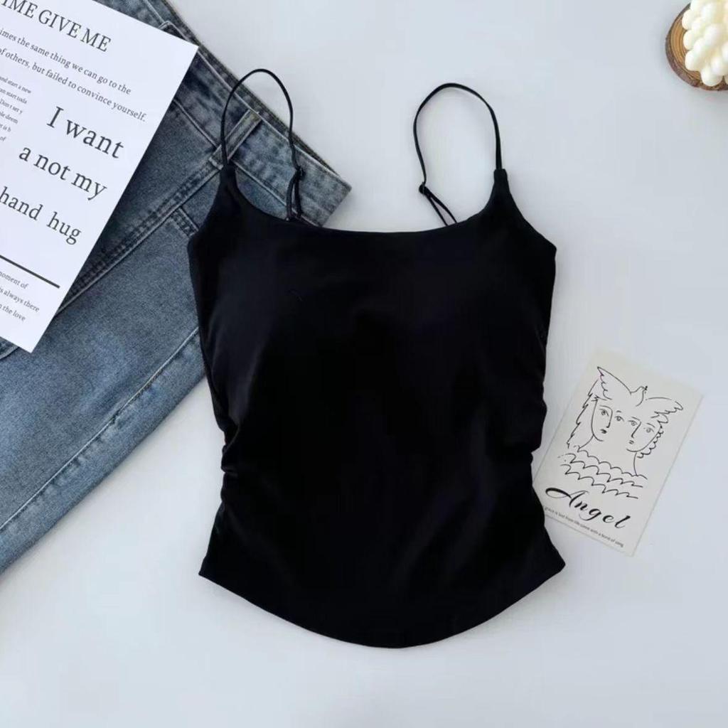 Desirable Hot Girl Pleated Strap Camisole with Chest Pad and Beautiful Back Design