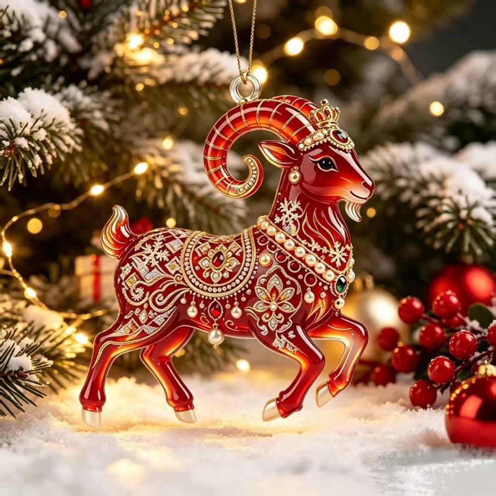 Acrylic Goat Hanging Ornament Set 2D Flat Animal Hanging Decoration  Holiday Party Decor