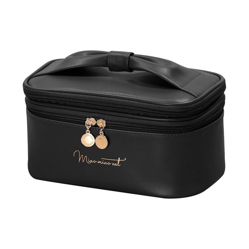 Large Capacity Double-layer Pu Makeup Bag Urban Simple Style Waterproof Cosmetic Case StyleD