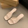 High-heeled slippers summer new women's summer outer wear square heel one-word outer wear women's sandals