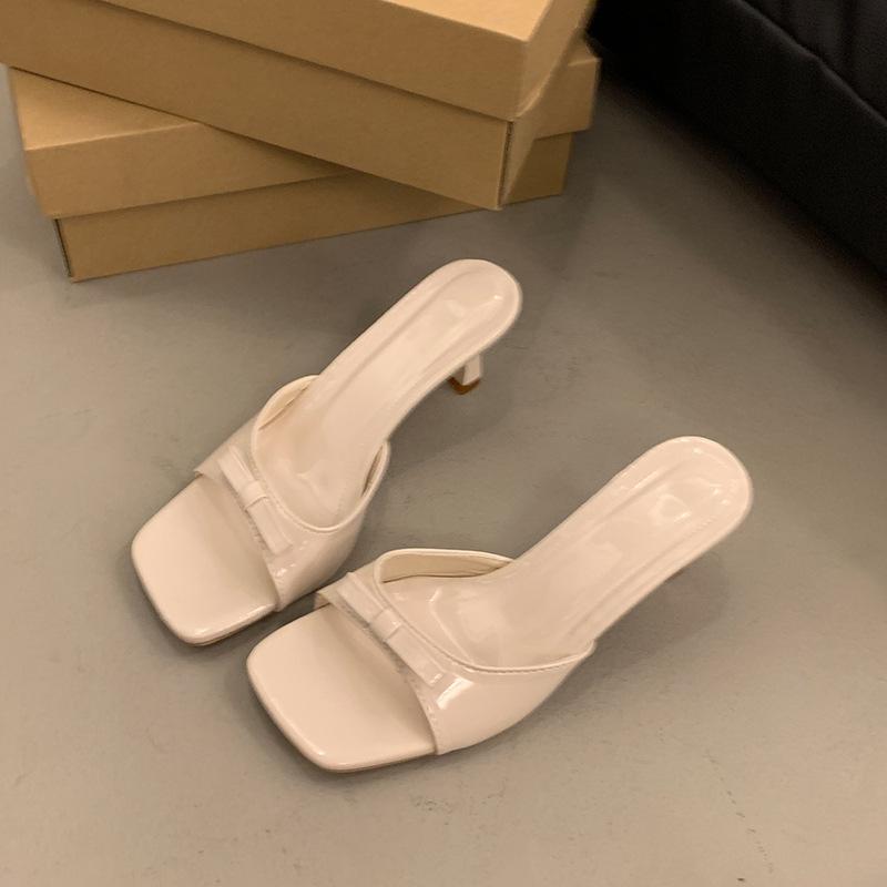 High-heeled Slippers Summer New Women's Summer Outer Wear Square Heel One-word Outer Wear Women's Sandals