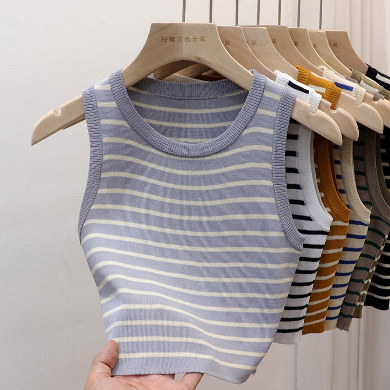 Women's Short Slim Fit and Sexy Summer Outside with Sleeveless Ice Silk Needle Base Sweater Underwear Top for Women