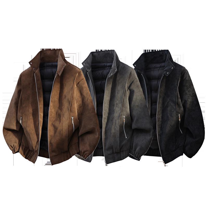 Men's Winter Luxury PU Leather Jacket - White Duck Down, Suede Finish