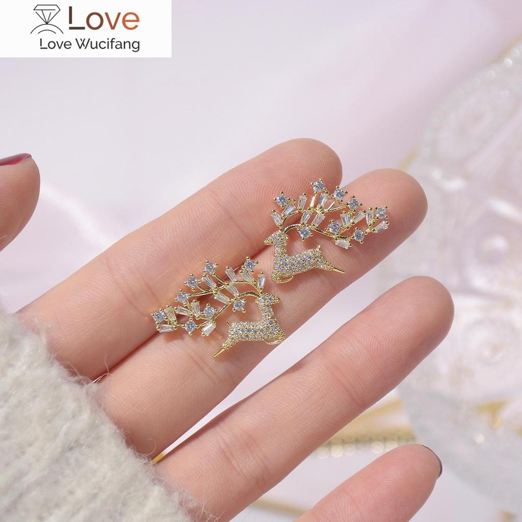 Korea  Design Fashion Jewelry Exquisite 14K Real Gold AAA Zircon Earrings Small Road Branch Women's Party Party Earrings