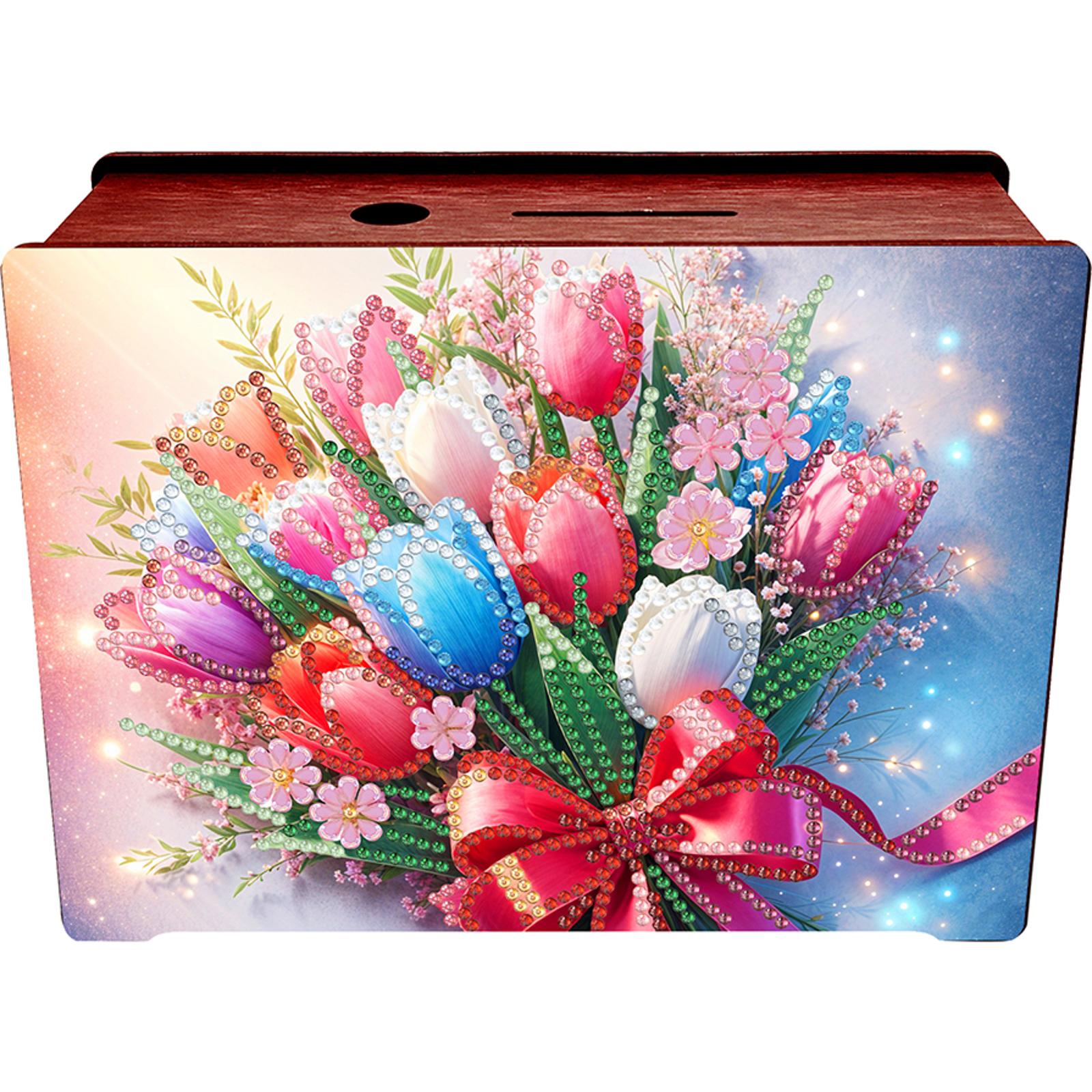 

Creative 5D DIY Diamond Painting Money Saving Box Rhinestones Desktop Ornaments Wooden Coin Bank Storage Box Home Office Decor тюльпан кольору