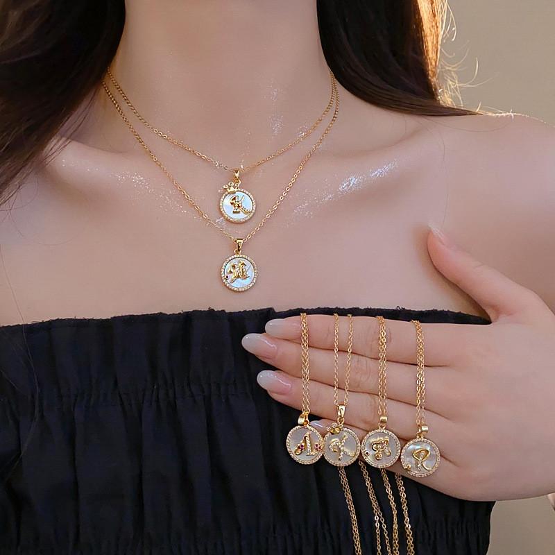 Simple Gold Zircon Letter Pendant Necklace For Women And Casual Wear