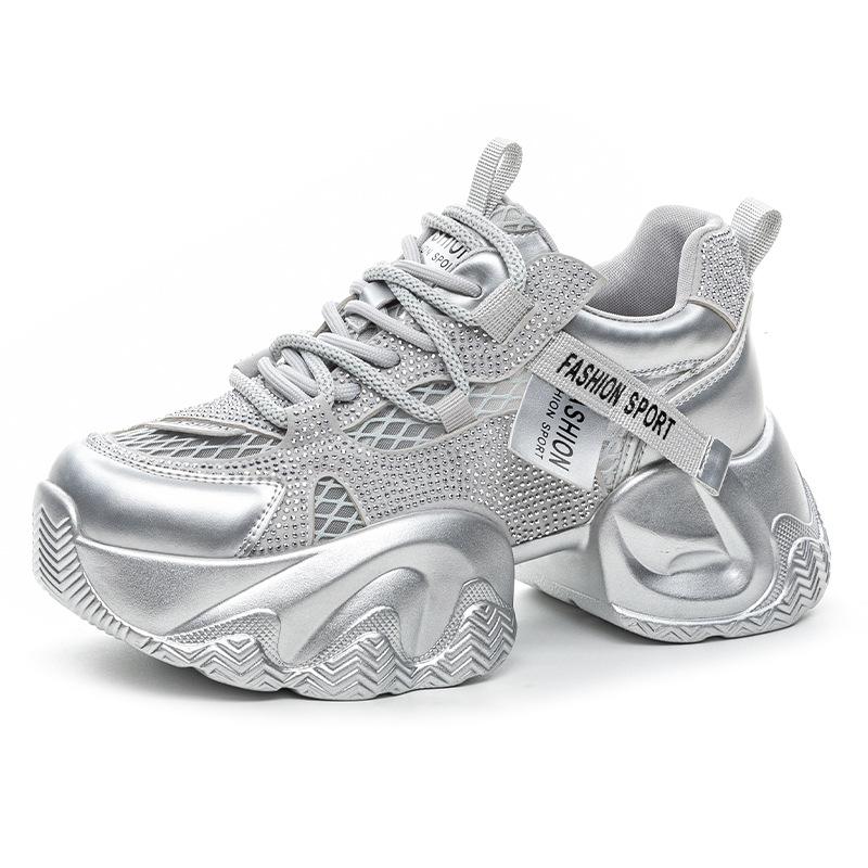 Thick-soled mesh dad shoes summer new small breathable hot diamond casual sports shoes