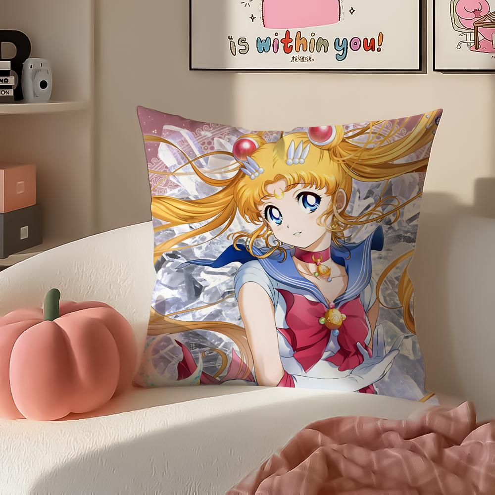 Magical Girly Cute Anime SSailor MMoon Cushion Cover Pillowcase Short Plush Invisible zipper Room Sofa Cushion Cover