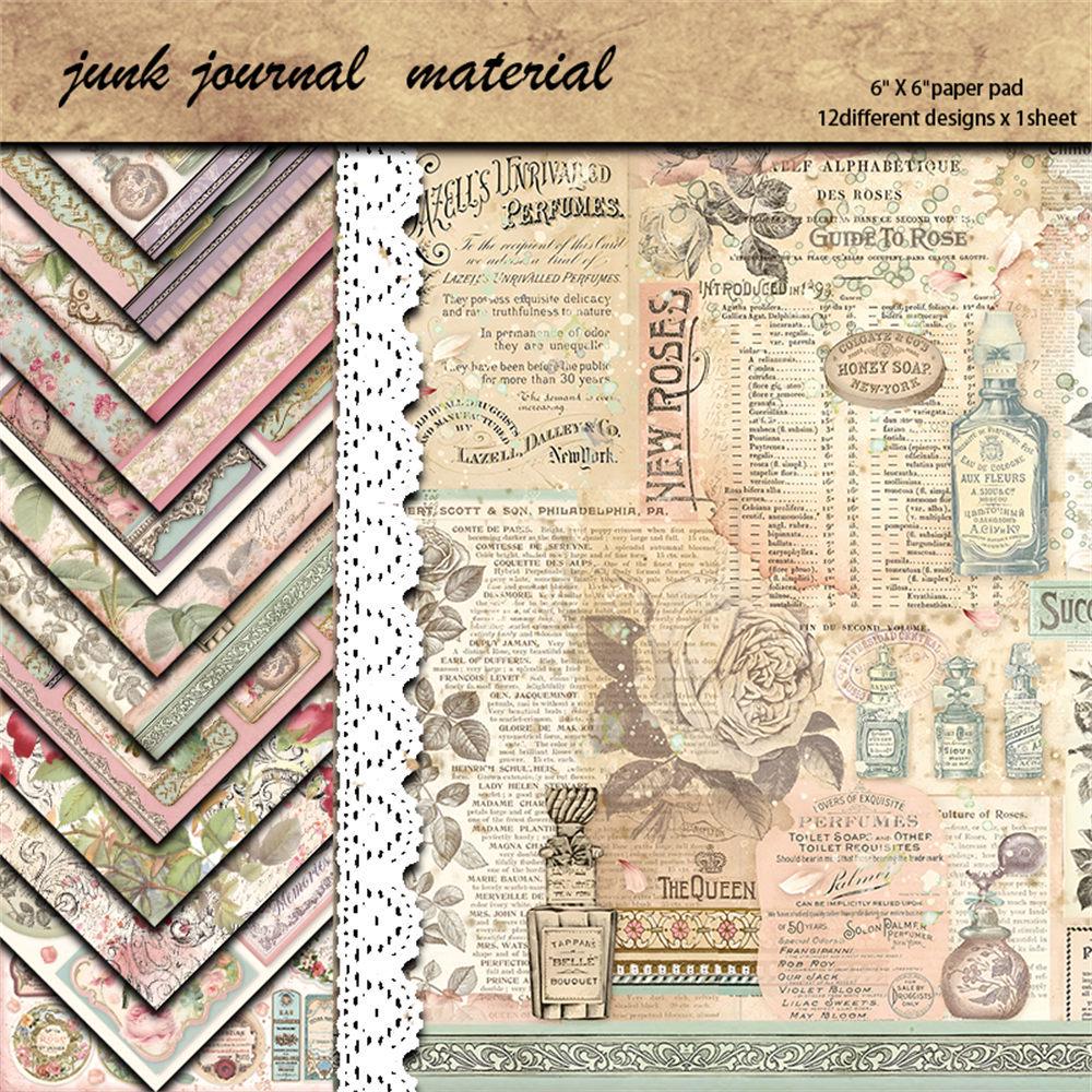12 Sheets Retro Rose Perfume Background Paper for Journaling and European-American Collage Stickers