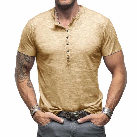 Summer Men's Casual Men's Tops Classic Men's Henley Shirt Bamboo Cotton Pure Cotton Short Sleeve T-Shirt Cool Feeling