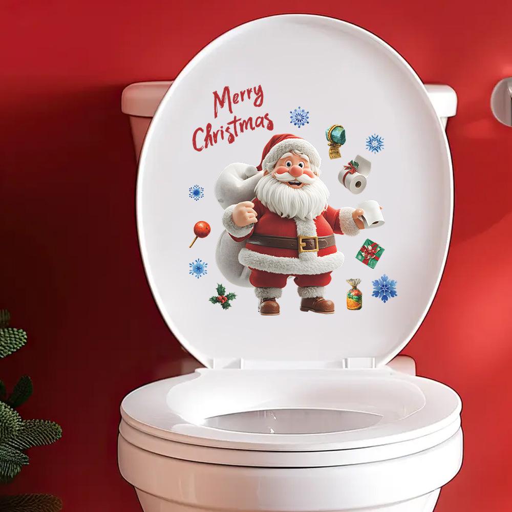 Kreslený Santa Claus a Vianočný prvok Dekoratívne nálepky na stenu do kúpeľne a na WC