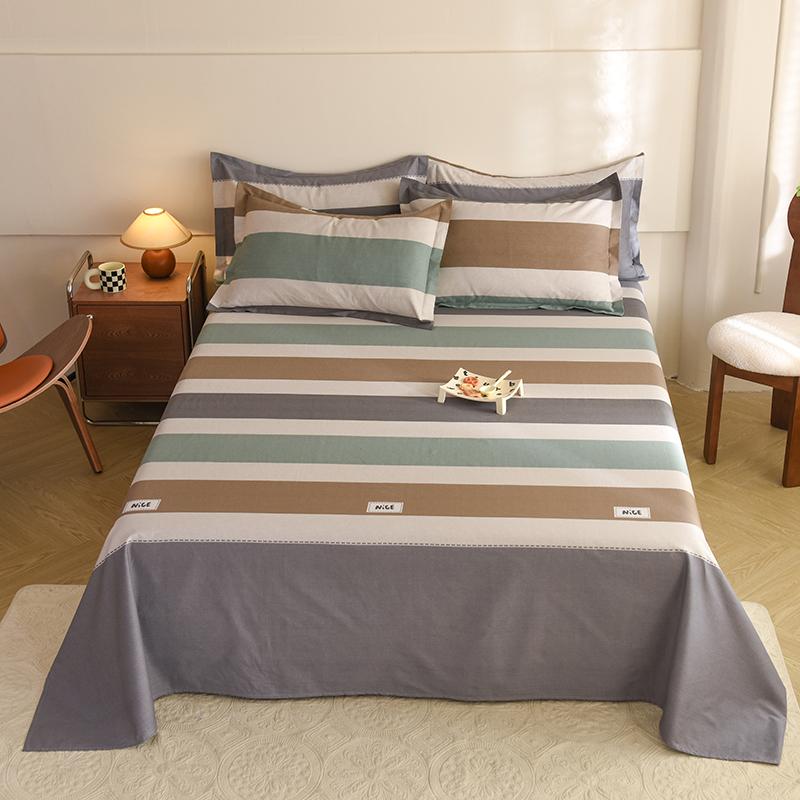 Geometric Grid Pattern Bed Sheet Set 3Pcs 100% Cotton Queen Size Bedding Set Skin-friendly Soft Bed Sheets with Pillowcases