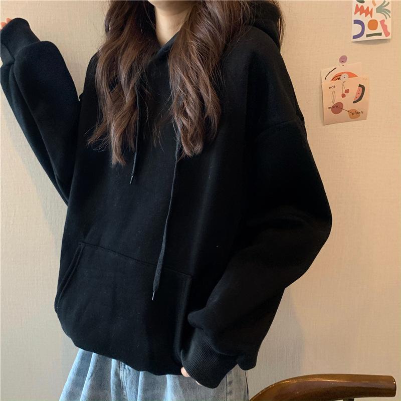 Herbst Winter Locker Lässig Einfarbig Kapuzenpullover Damen Schlichte Mode Kapuzenpullover Kapuzensweatshirt Top