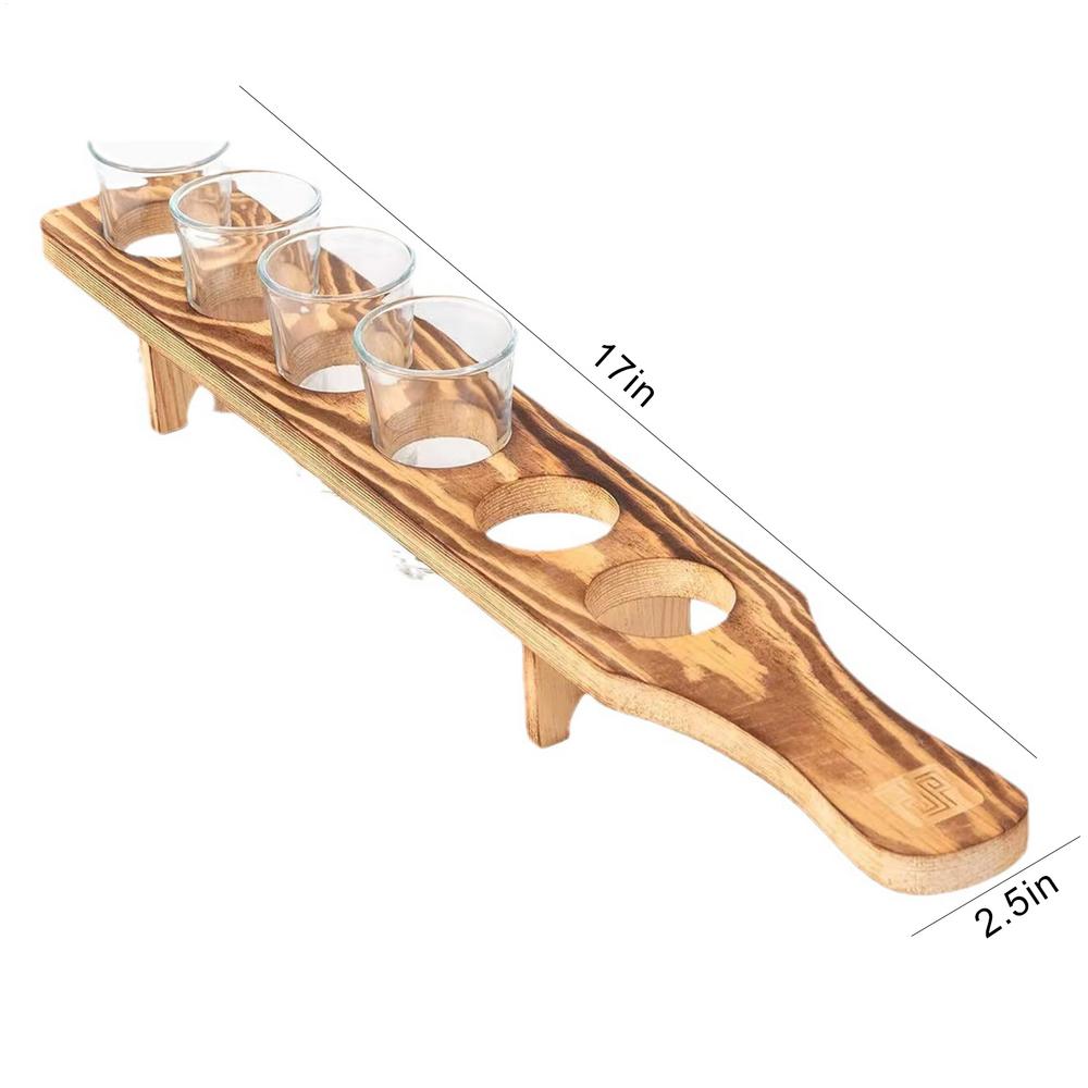 Wooden Shot Glass Serving Tray 6 Holes Shot Glass Holder Shot Glass Display Shot Glasses Board for Party Bar Club Drinking