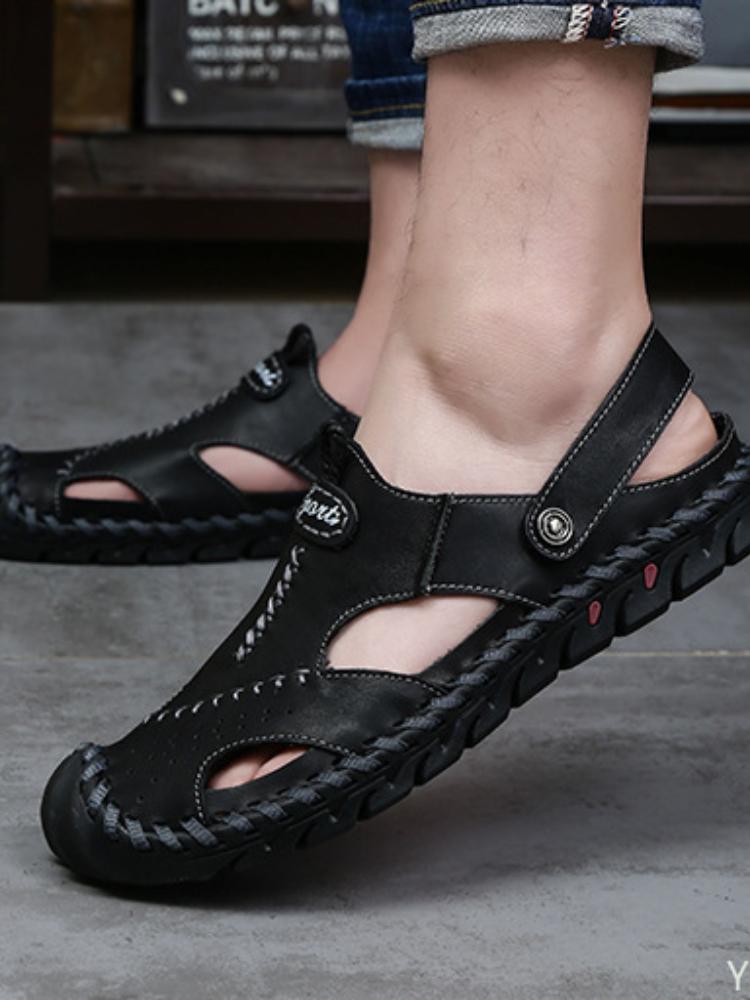 Fashion 2024 New Summer Men's Sandals Soft Comfortable Breathable Leather Sandals Men Outdoor Beach Sports Sandals Plus Size Men's Shoes