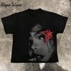 RogueWave Men Hip Hop Streetwear Oversized T Shirt Retro Worn Print Gym Fitness Sports Casual Soft Cotton Short Sleeve Tops