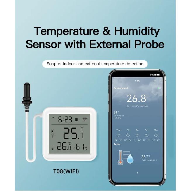 Tuya Zigbee WiFi Temperature Humidity Sensor 1M External Sensor Cable Probe APP Remote Control Work With SmartLife Yandex Alexa