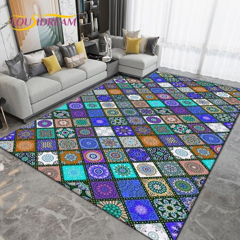 Alfombra grande con Mandala bohemio, alfombras para sala de estar, dormitorio, sofá, felpudo de entrada para cocina y baño, alfombrillas antideslizantes