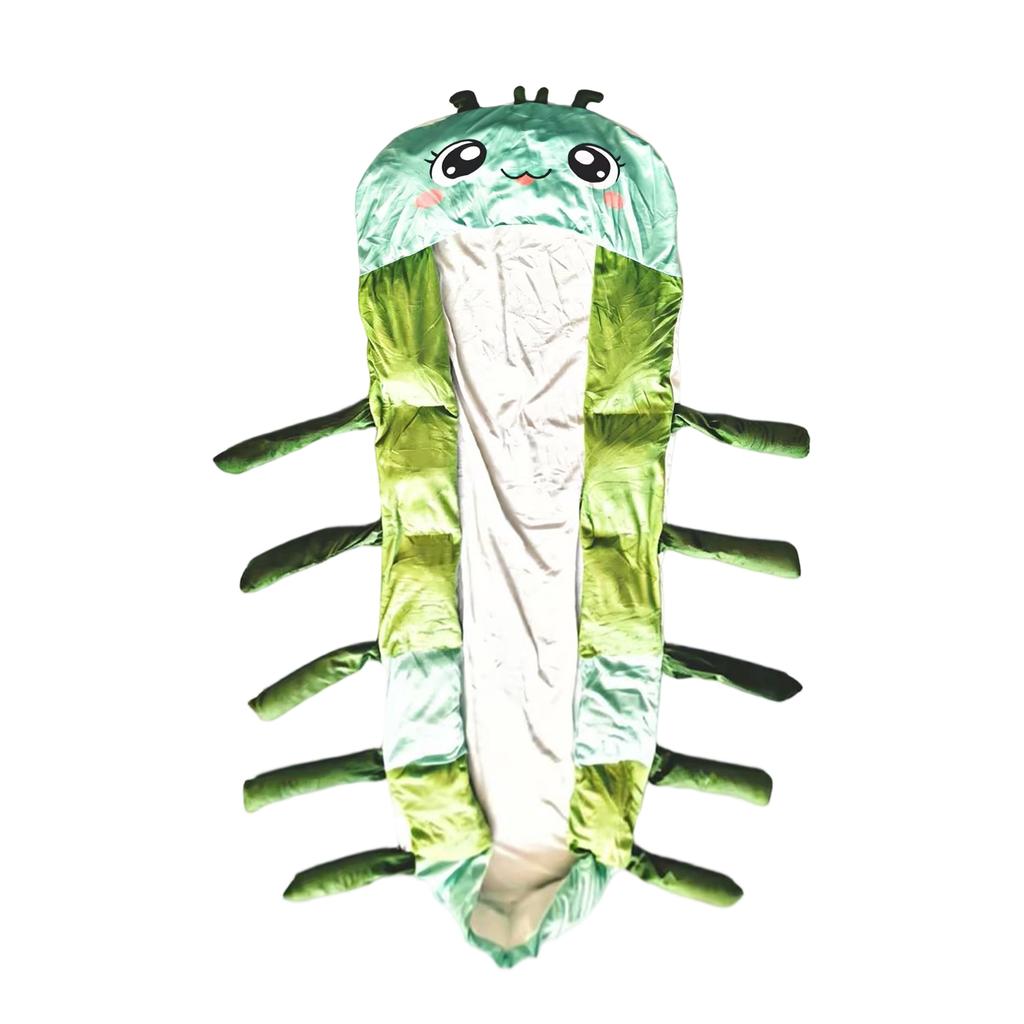 Caterpillar Shaped Sleeping Bag with 3D Design Plush Material and Soft Padded Interior for Indoor and Outdoor Portable Use