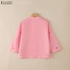 ZANZEA Women Summer Round Neck Long Sleeve Loose Floral Blouse
