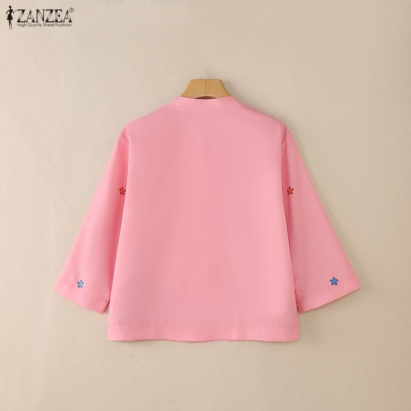 ZANZEA Women Summer Round Neck Long Sleeve Loose Floral Blouse