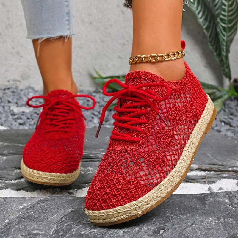 2025 Hot Sale Ladies Shoes Lace-up Women's Vulcanize Shoes Fashion Hollow Out New Plus Size Casual Comfortable Flat Low Heels