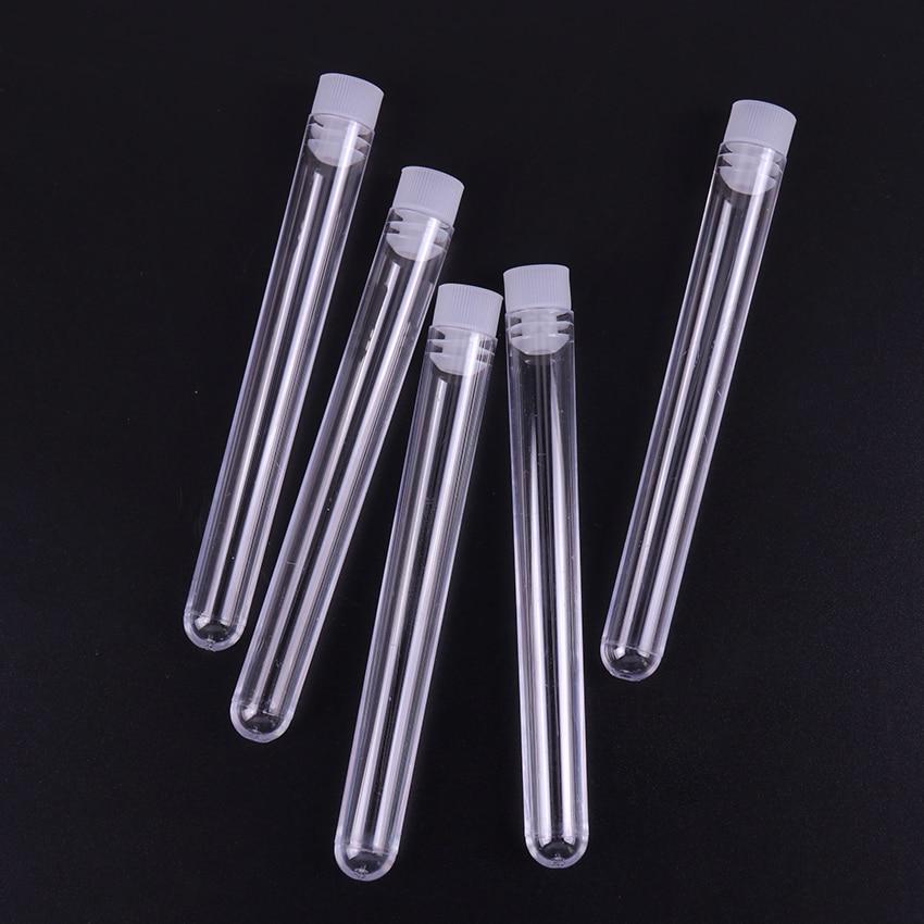 10PCS 12x100mm Lab Clear Plastic Test Tube Round Bottom Tube Vial with Cap Office Lab Experiment Supplies