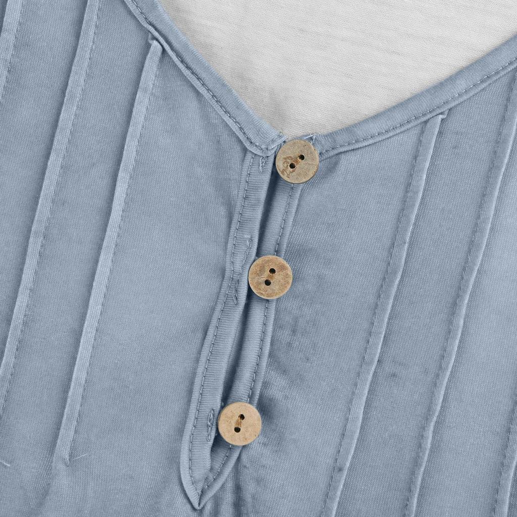 Neues einfarbiges Kleid Frühling Sommer Damenmode V-Ausschnitt Knopf Locker Büro Freizeitkleider Weiblich Urlaub Robe Femme