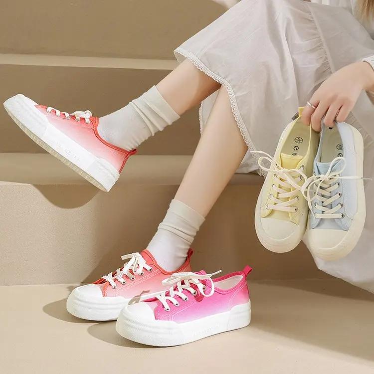 Chaussures de Toile à Plateforme pour Femmes à la Mode, Baskets Chunky à Hauteur Augmentée pour Femmes, Chaussures Décontractées à Dégradé de Mode, Chaussures à Semelle Épaisse pour Dames