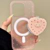 Flash Diamond Bow Pink Wave Love Magnetic Suction Bracket for Iphone16prom Mobile Phone Case Apple 15