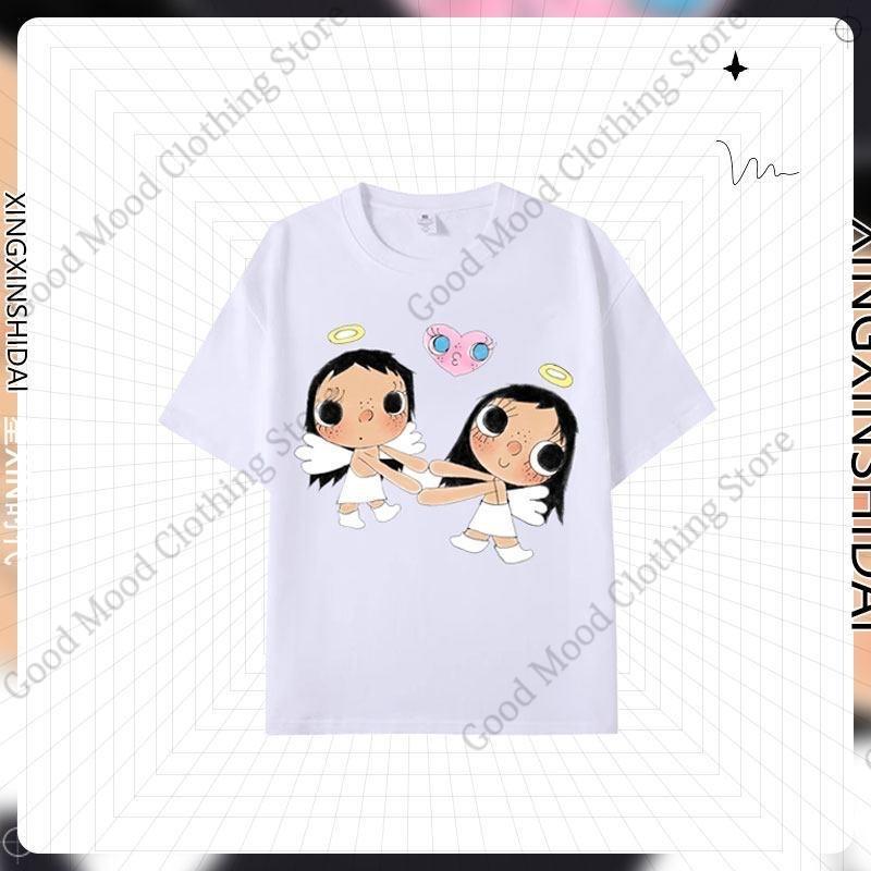 

Cartoon YuY T Shirt Fashion Cute Girl Print Tshirt Streetwear Trend Unisex Women Summer High Quality Cotton Short Sleeve Tee Tops S
