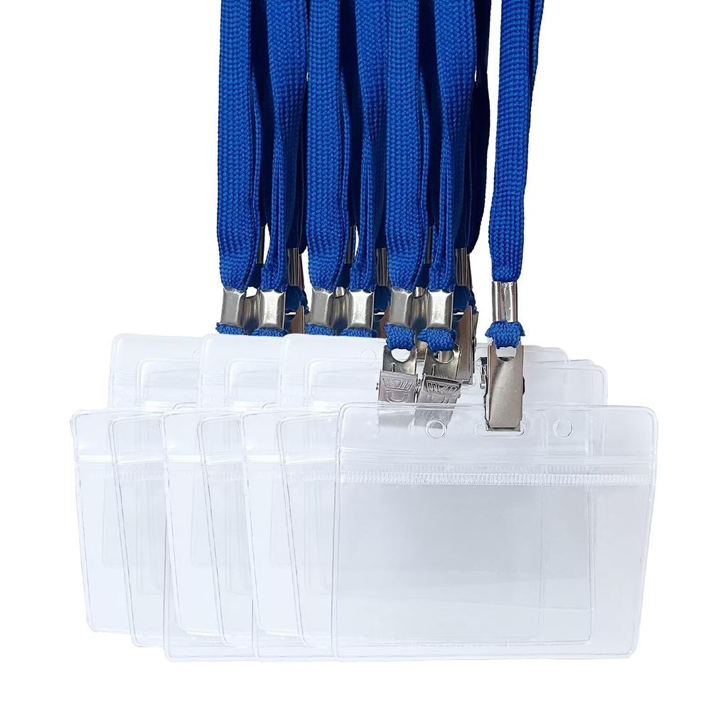 ID Card Holder, Neck Strap, Name Tag Holder, Staff ID, Employee ID, Business Card, Pass Holder, Soft, Waterproof, Transparent, Horizontal, 100-Pack, B