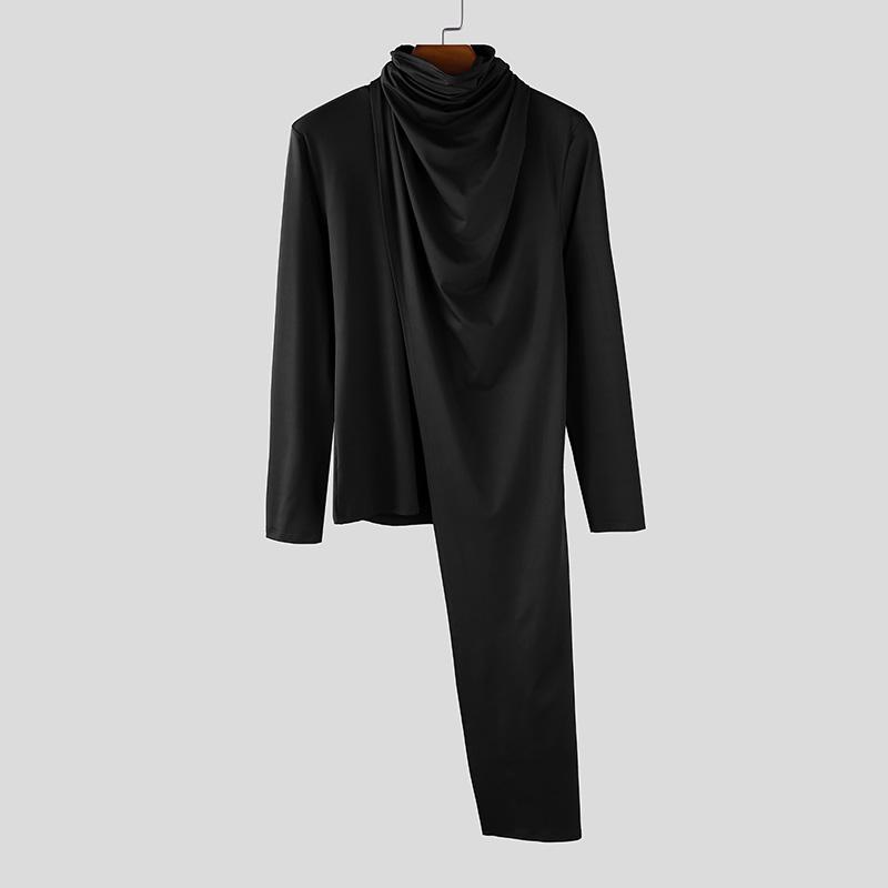 

INCERUN Autumn Men Turtleneck Long Sleeve Irregular Layers Casual T-shirts Undershirts S