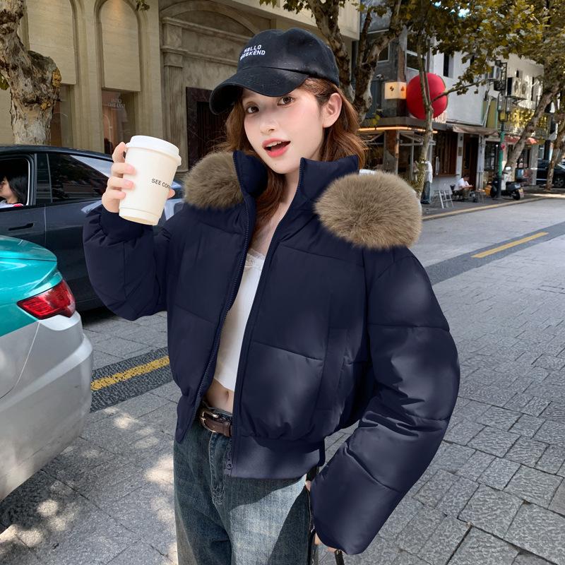 Design sense hooded fur collar cotton clothes women's winter new thickened warm short bread clothes jacket