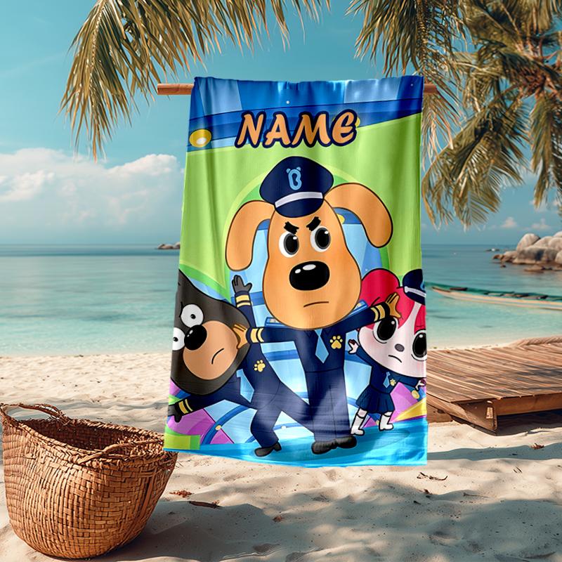 Custom Name Ultra-Soft Beach Towel with Sheriff Labrador Theme,Ideal for Pool - Camping, Diving - Perfect Travel Essential, Vibrant Beach Towel.