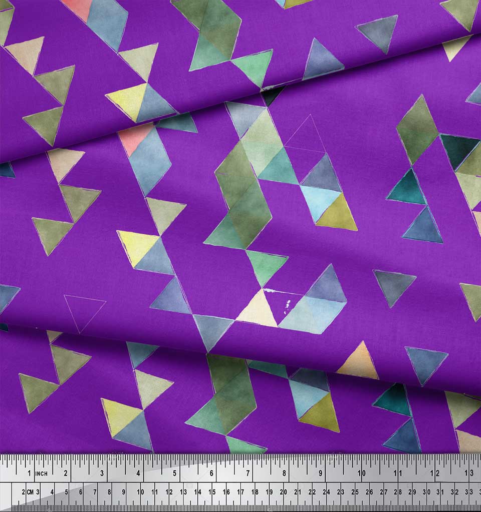 Soimoi Red Japan Crepe Satin Fabric Triangle Art Geometric Decor Fabric Printed metre 42 Inch