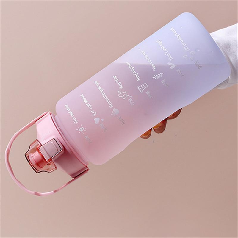 Large Capacity 2L Straw Water Bottle with Lid Reusable Plastic Portable Time Marker Leakproof Sports Cups Drinkware Tumbler