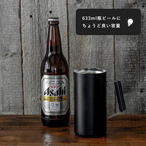 Pearl Metal Vacuum Insulated Beer Mug, 740ml, Keeps Hot and Cold, Fits Whole Cans, Stainless Steel, Black, BLKP, AZ-5144