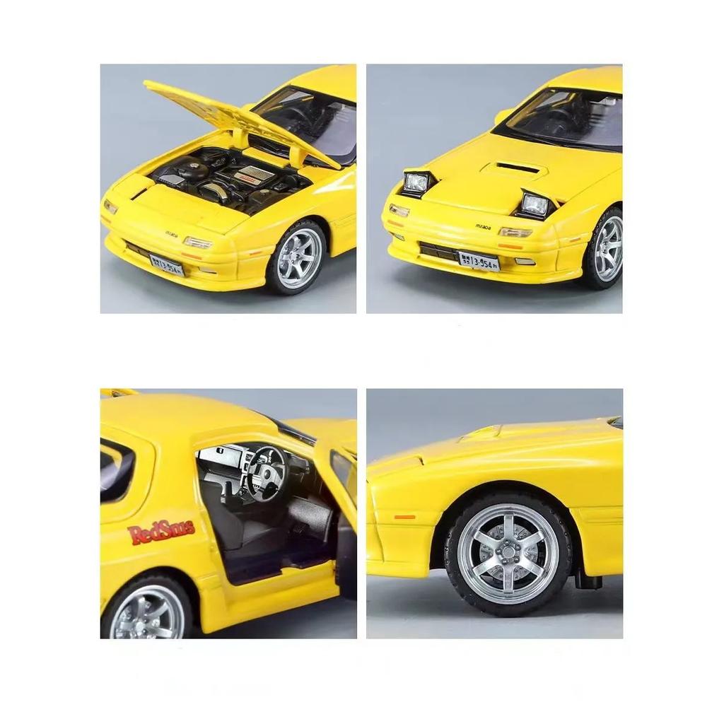 1/32 Scale Mazda RX7 FC INITIAL D Alloy Car Model Diecasts Metal Toy Vehicle Sound and Light Car Toys for Boy Children Gift